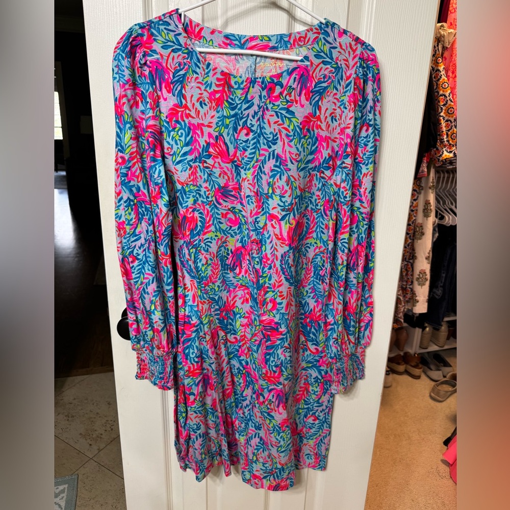 Lilly Pulitzer Vibrant Floral Long-Sleeve Women's Dress - Pink & Blue